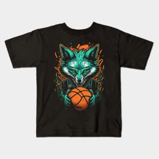 Neon Fox Basketball Player Retro 80s Ball Sports Kids T-Shirt